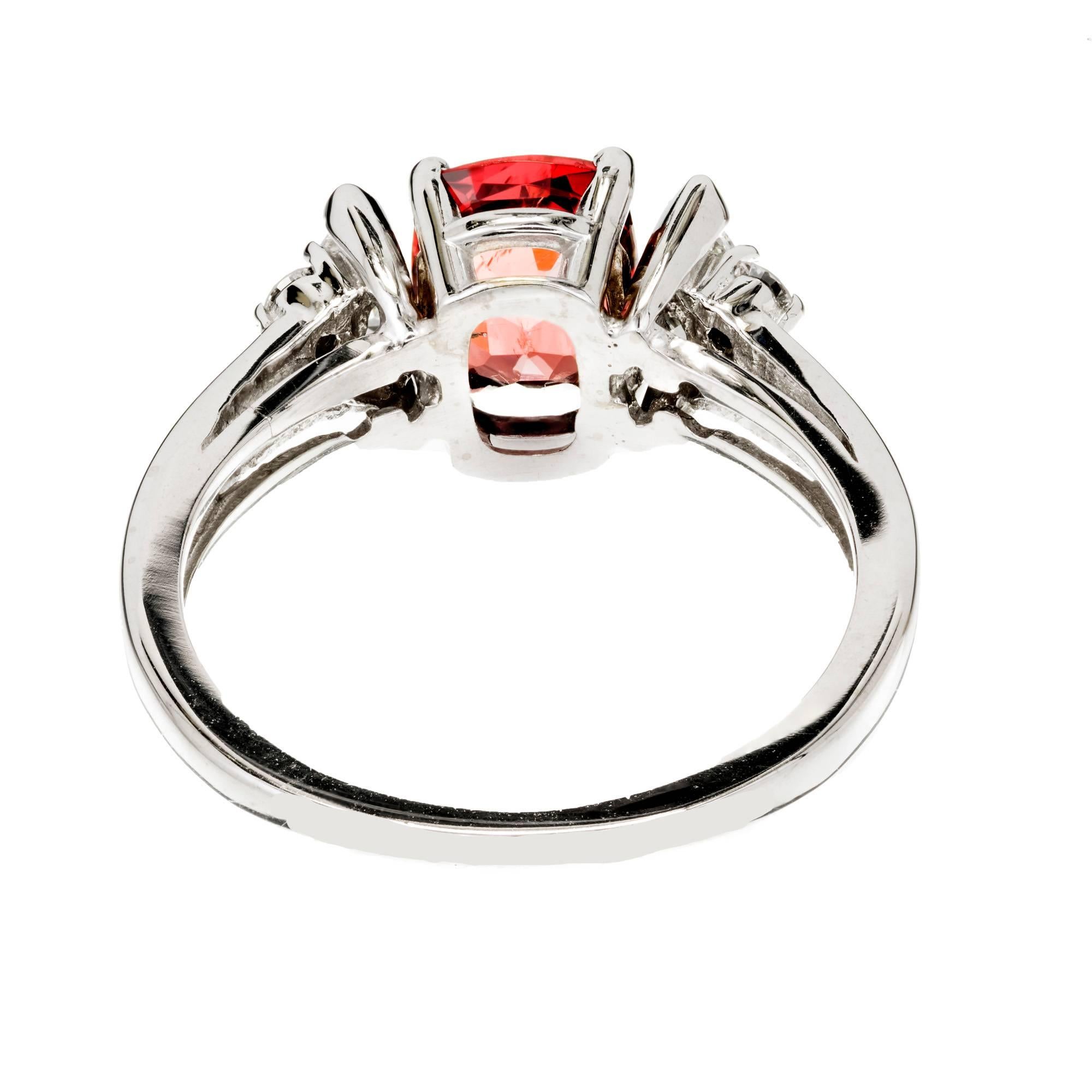Dana 1.39 Carat Orange Red Spinel Diamond Gold Three-Stone Engagement Ring In Good Condition For Sale In Stamford, CT