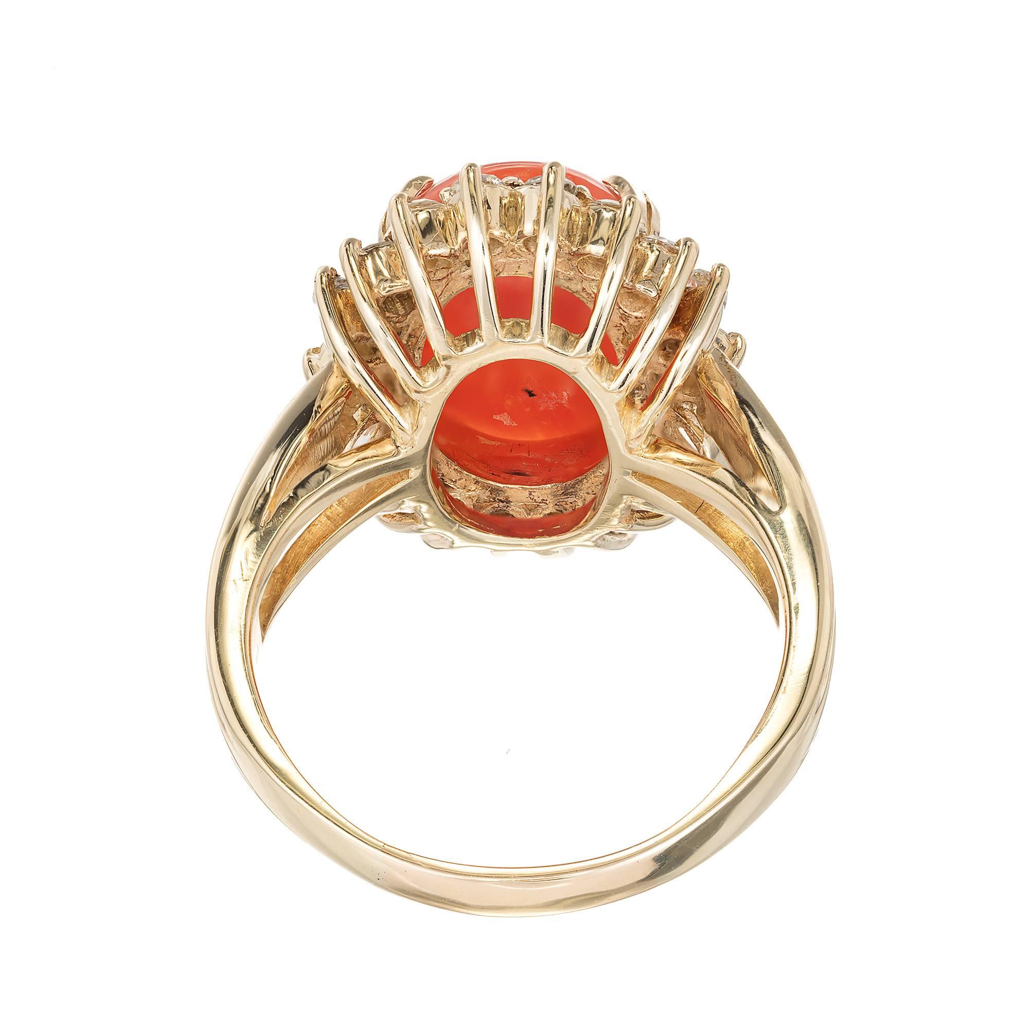Women's GIA Certified Natural Orange Coral Diamond Halo Gold Cocktail Ring