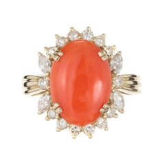 GIA Certified Natural Orange Coral Diamond Halo Gold Cocktail Ring