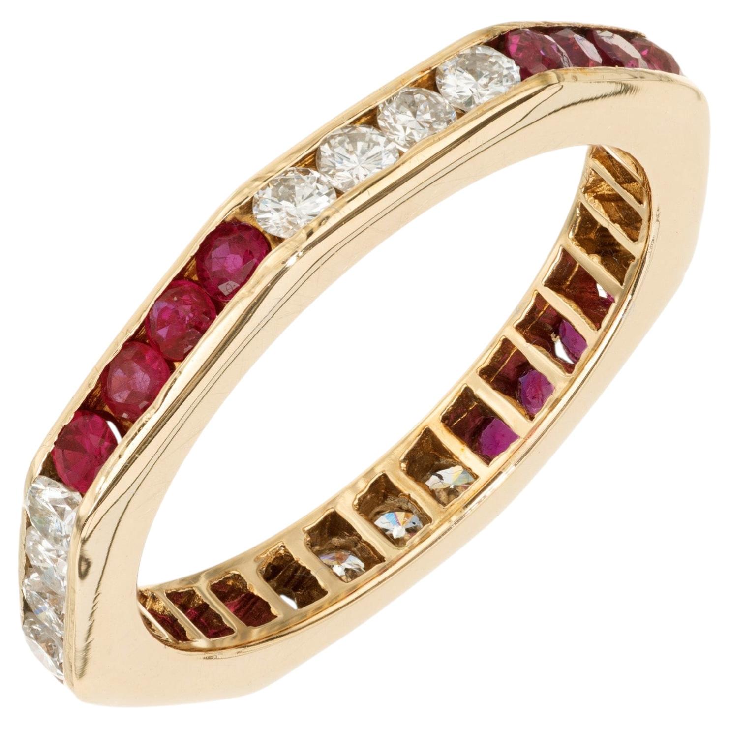 Bague de mariage en or jaune 14 carats sertie d'un diamant de 0,30 carat et d'un rubis
