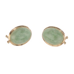 GIA Certified 22.00 Carat Oval Cabochon Jade 14k Yellow Gold Clip Post Earrings