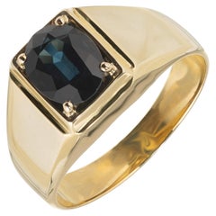 Anello da uomo in oro giallo 14k con zaffiro blu-verdastro da 1,90 carati certificato GIA