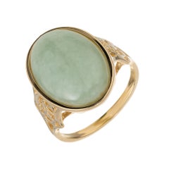 GIA Certified 11.80 Carat Oval Cabochon Jade 14k Yellow Gold Cocktail Ring