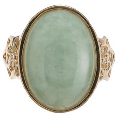 GIA Certified 11.80 Carat Oval Cabochon Jade 14k Yellow Gold Cocktail Ring