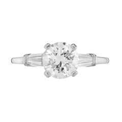 GIA Certified 1.46 Carat Round Diamond Platinum Three Stone Engagement Ring