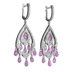 2.80 Carat Pink Tourmaline Diamond White Gold Chandelier Earrings