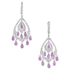 2.80 Carat Pink Tourmaline Diamond White Gold Chandelier Earrings