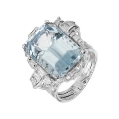 22.5 Carat Rectangular Aquamarine Diamond 14k White Gold Cocktail Ring