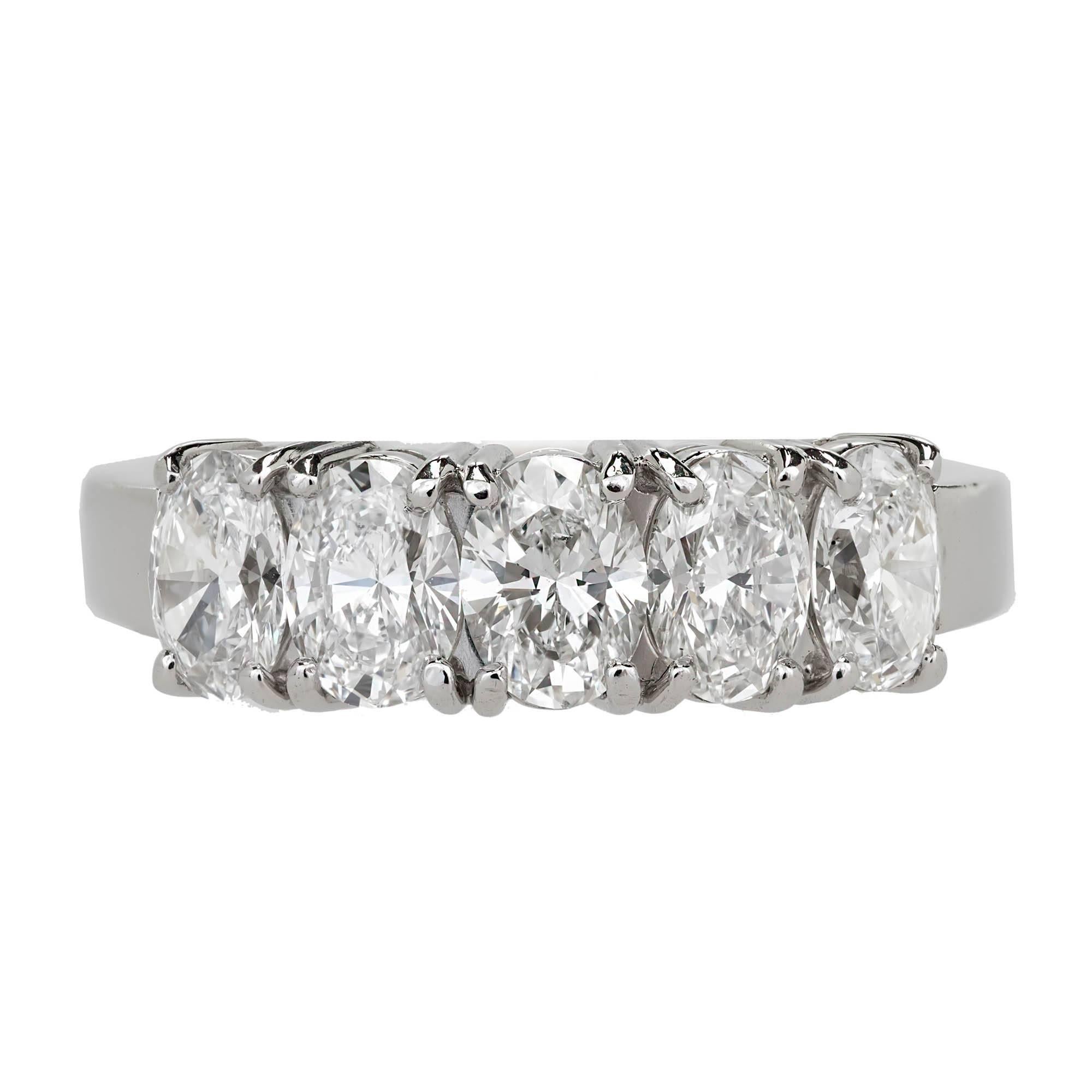 Peter Suchy Ideal cut oval five Diamond band wedding ring. Made in a simple low to the hand platinum setting, with bright sparkly oval Diamonds. 

5 oval Diamonds, approx. total weight 2.00cts, F, VS1 – VS2
Size 6 and sizable
950 Platinum
Tested: