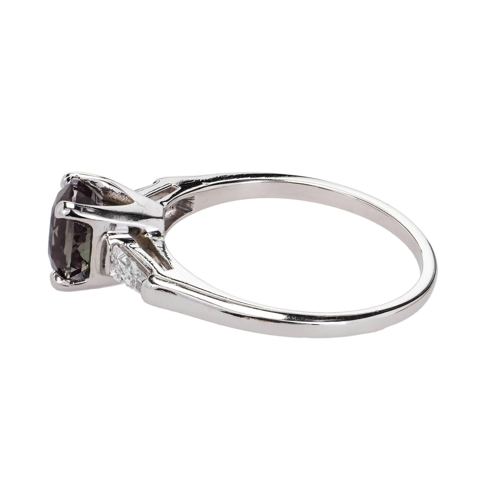 Baguette Cut 1.57 Carat Alexandrite Diamond Platinum Three-Stone Engagement Ring