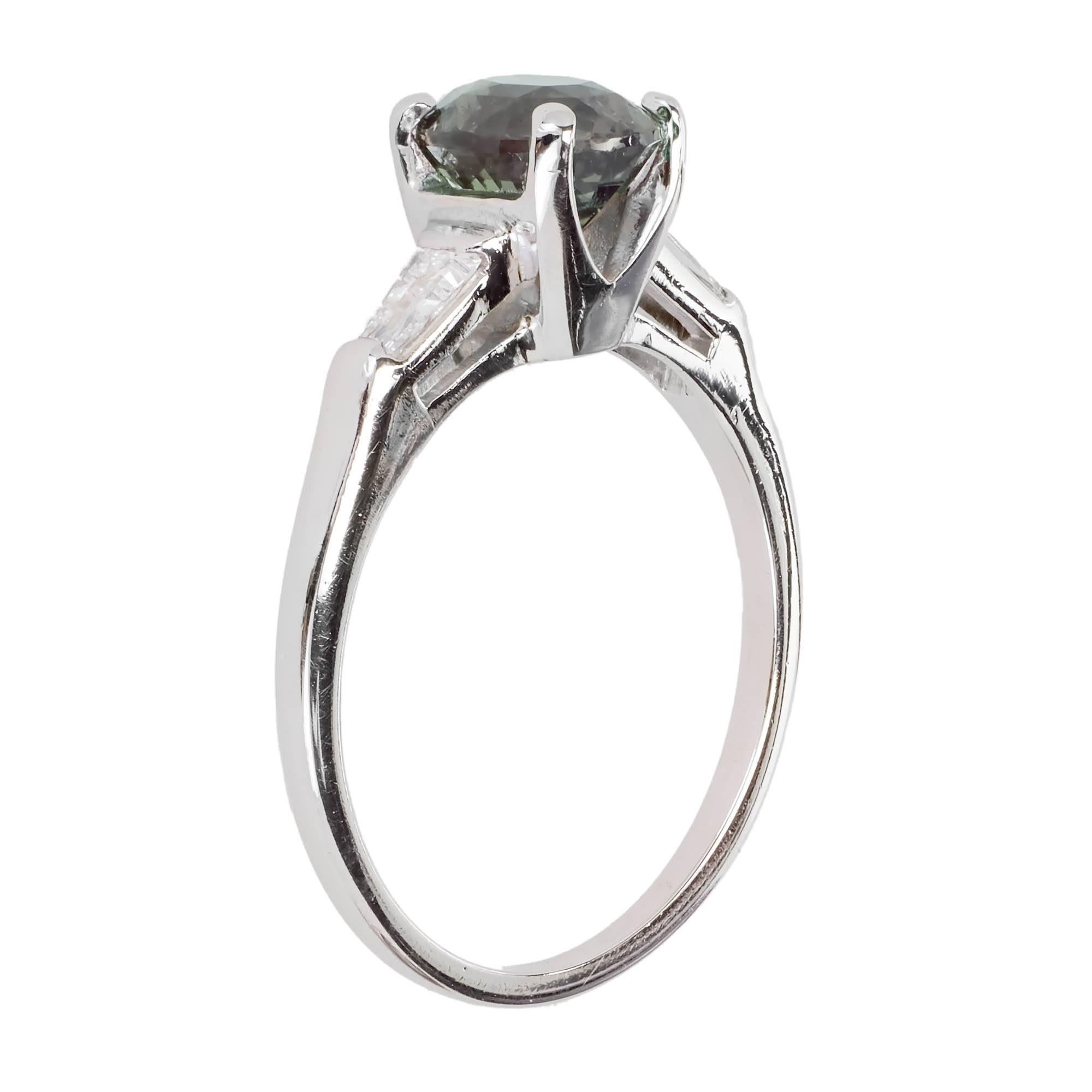 1.57 Carat Alexandrite Diamond Platinum Three-Stone Engagement Ring 1