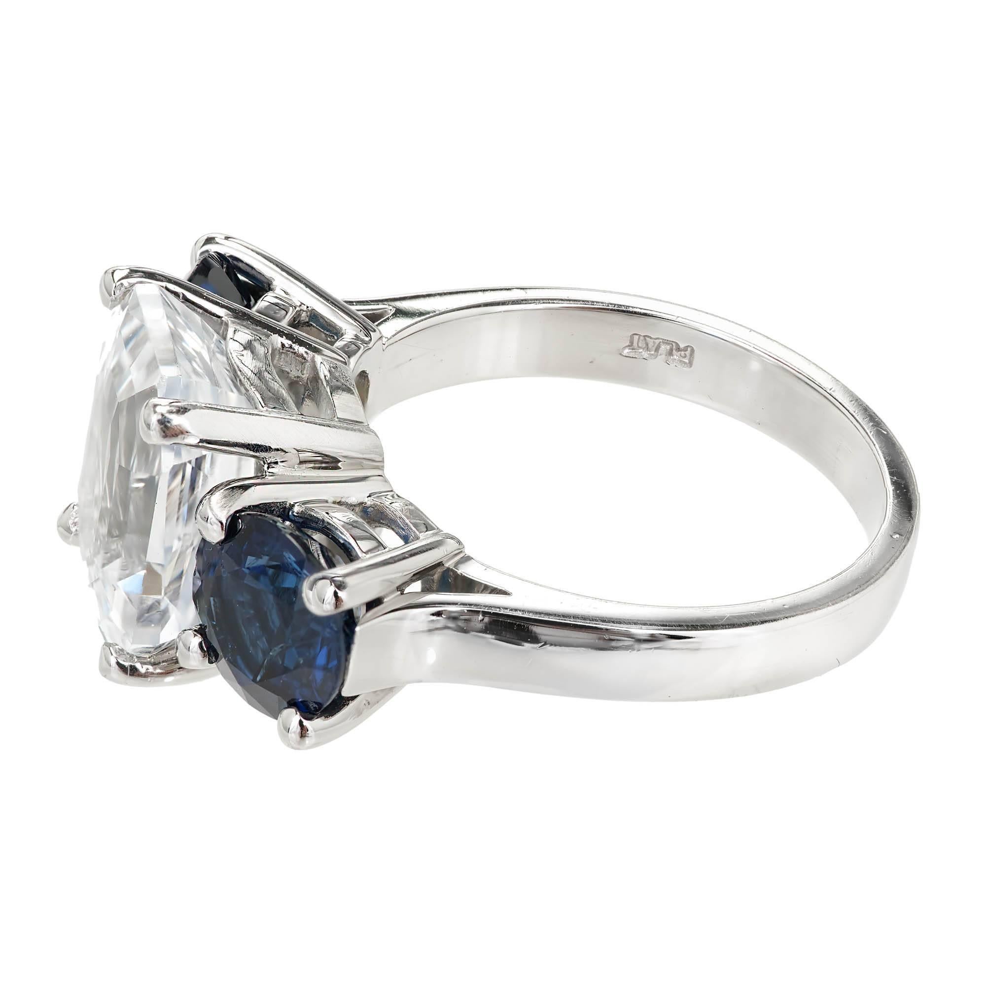 Peter Suchy GIA 5.65 Carat Octagon Sapphire Platinum Three-Stone Engagement Ring In Good Condition For Sale In Stamford, CT