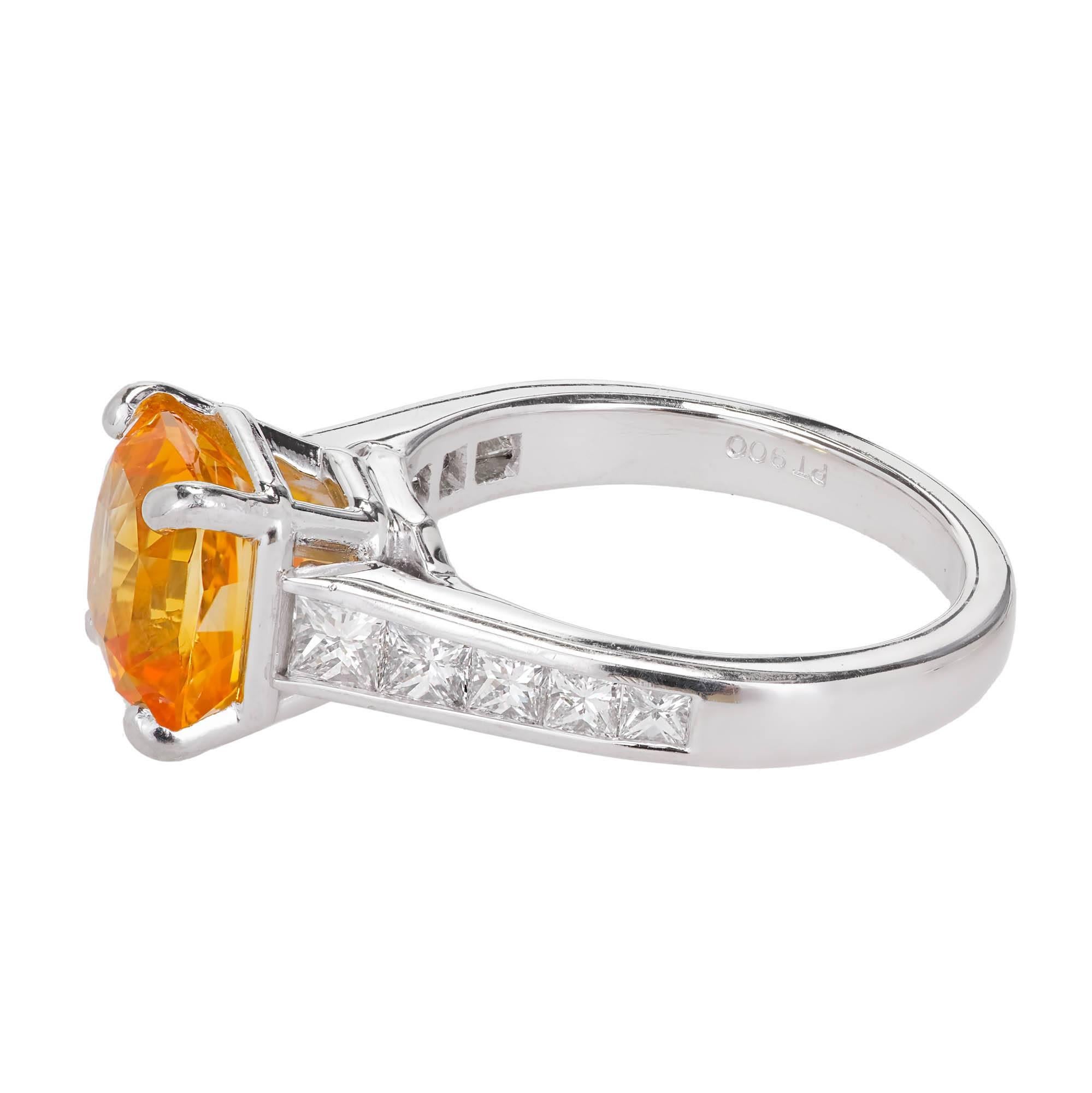 JB Star 4.41 Carat Yellow Orange Sapphire Diamond Platinum Engagement Ring In Excellent Condition For Sale In Stamford, CT