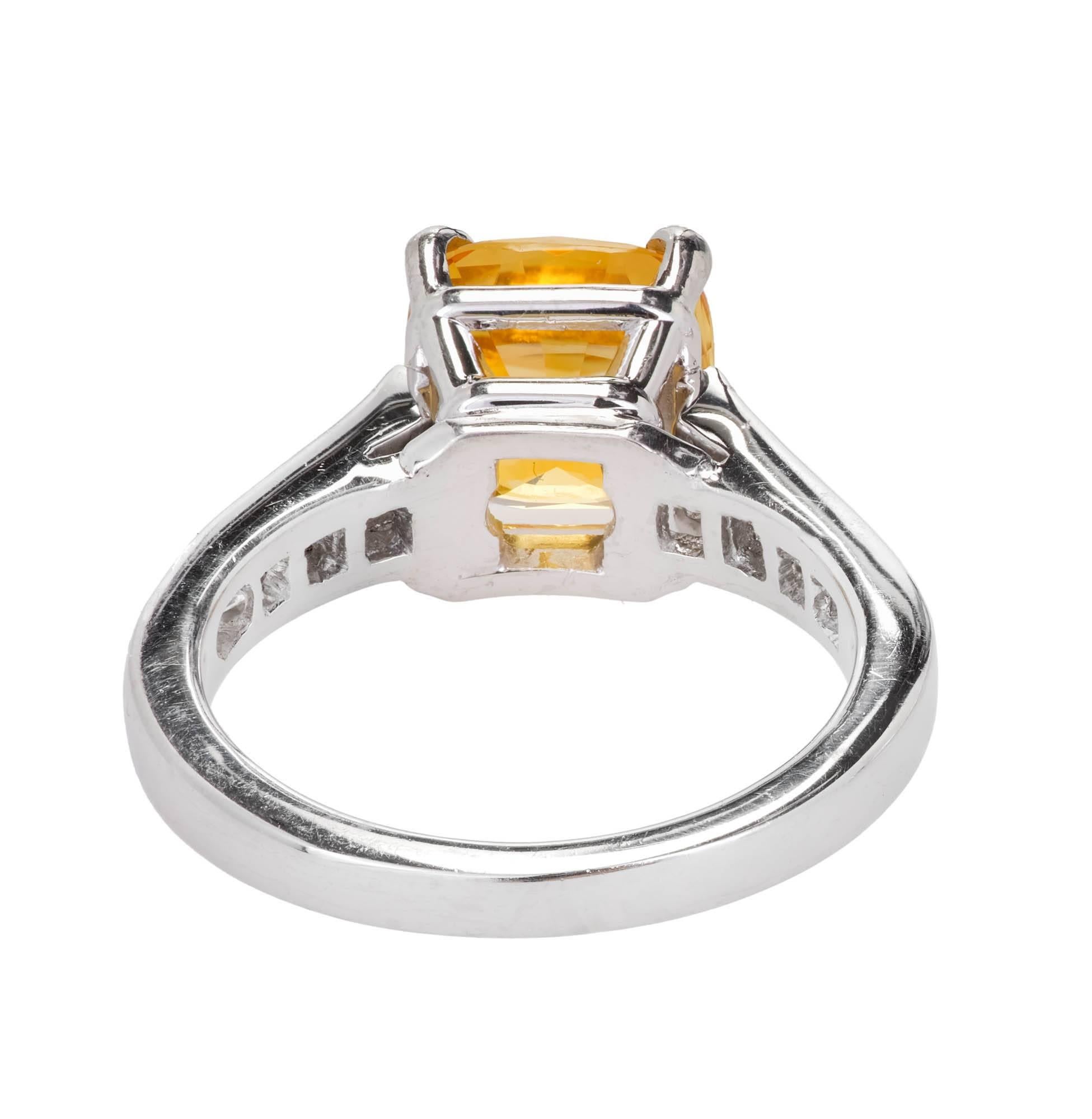 JB Star 4.41 Carat Yellow Orange Sapphire Diamond Platinum Engagement Ring For Sale 1