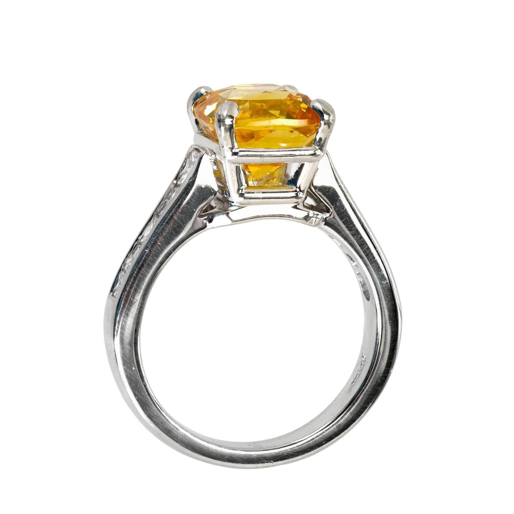 JB Star 4.41 Carat Yellow Orange Sapphire Diamond Platinum Engagement Ring For Sale 2