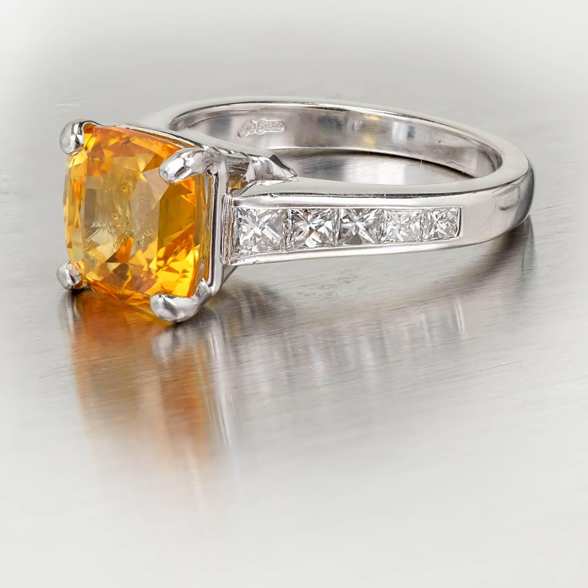 JB Star 4.41 Carat Yellow Orange Sapphire Diamond Platinum Engagement Ring For Sale 3