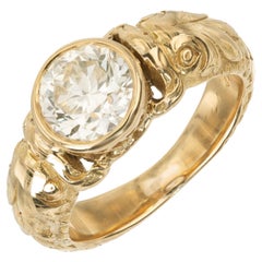 Bague antique pour homme en or jaune 14 carats, sertie d'un diamant certifié EGL de 1,71 carat