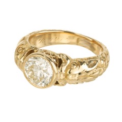 Bague antique pour homme en or jaune 14 carats, sertie d'un diamant certifié EGL de 1,71 carat
