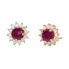2.70 Carat Ruby Diamond 14k Yellow Gold Halo Earrings