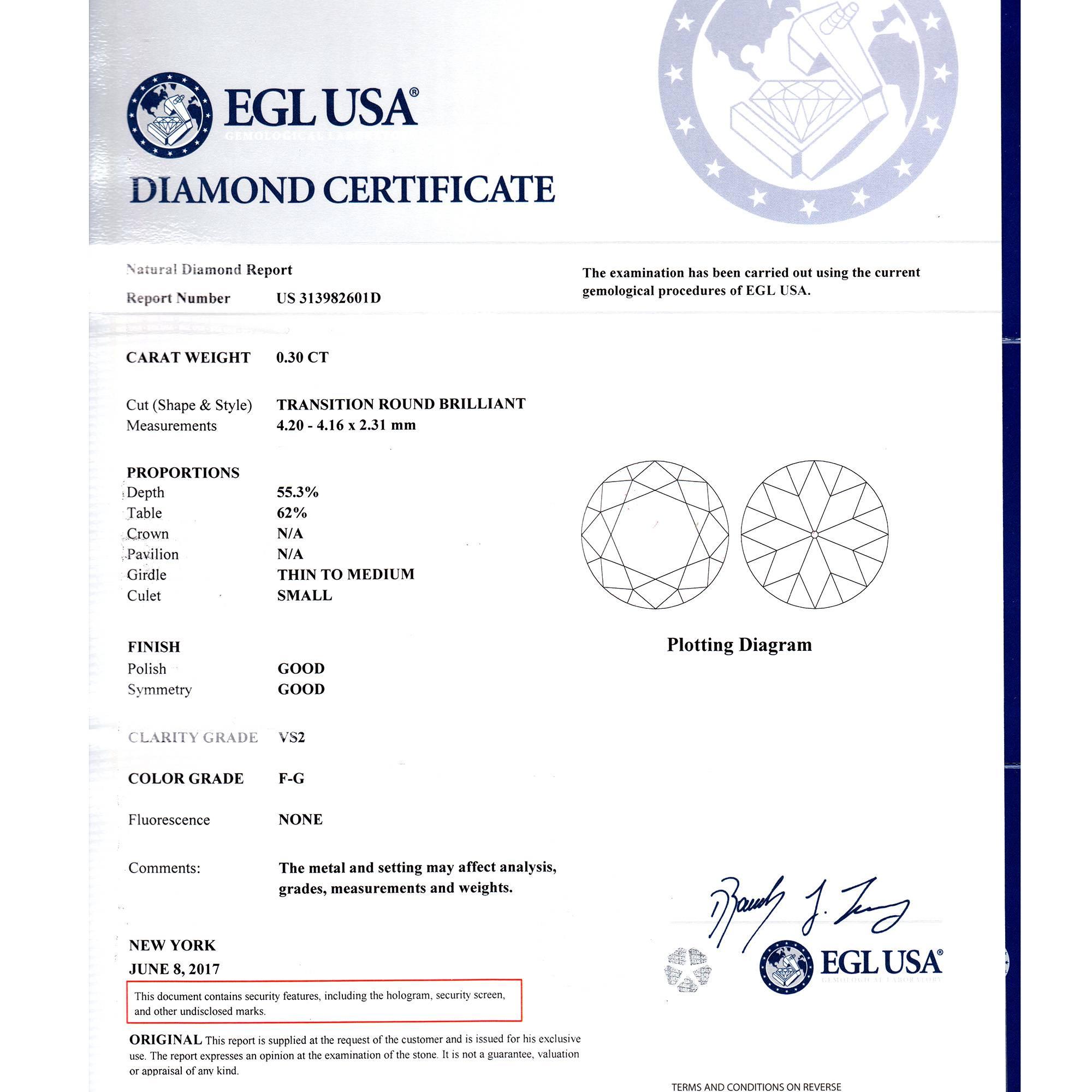 Verlobungsring aus Platin mit EGL-zertifiziertem .30 Karat rundem Diamanten von Jabel Damen im Angebot