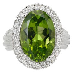 9.17 Carat Oval Peridot Diamond Halo Gold Cocktail Ring