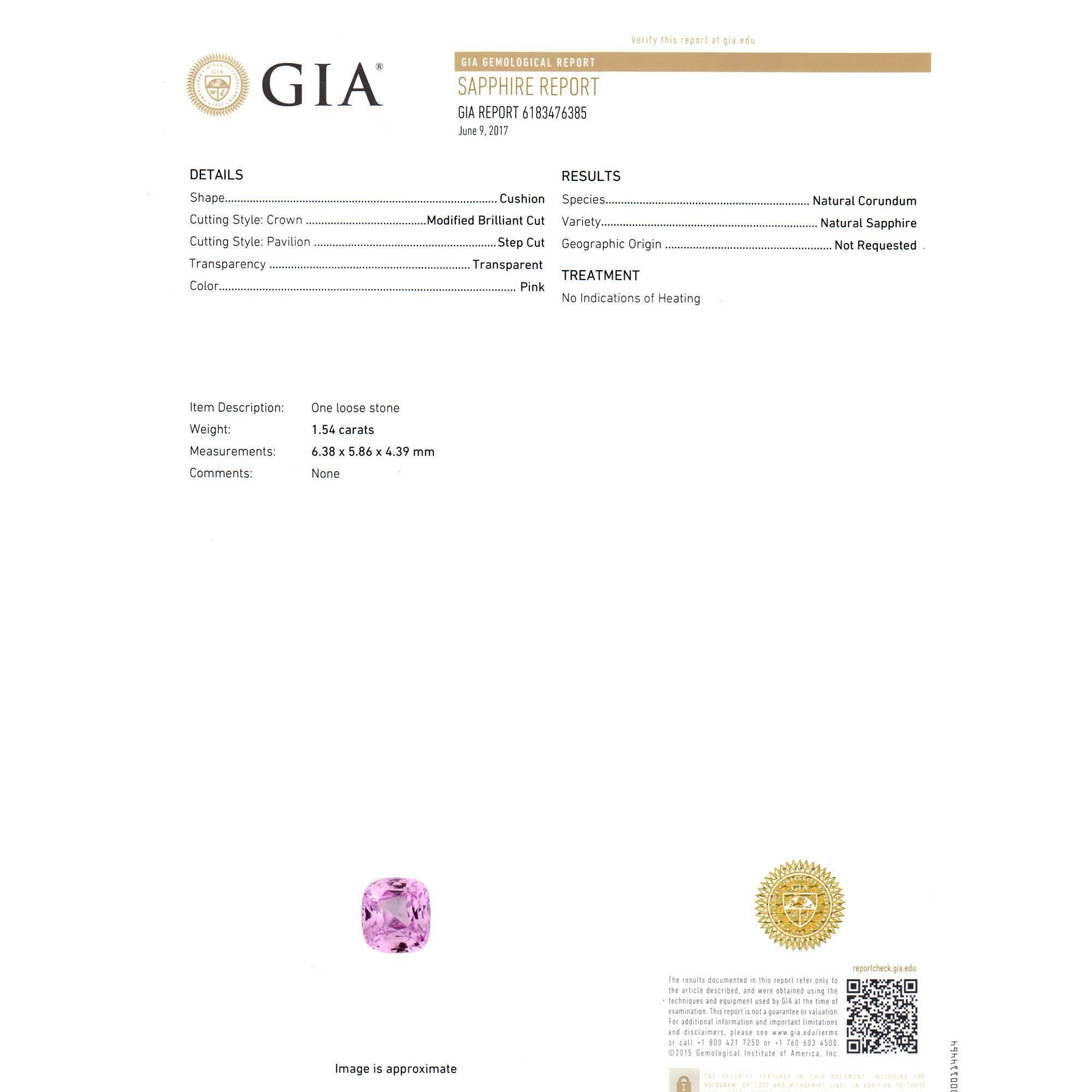 GIA Certified 1.54 Carat Pink Sapphire Halo Diamond Platinum Engagement Ring 2