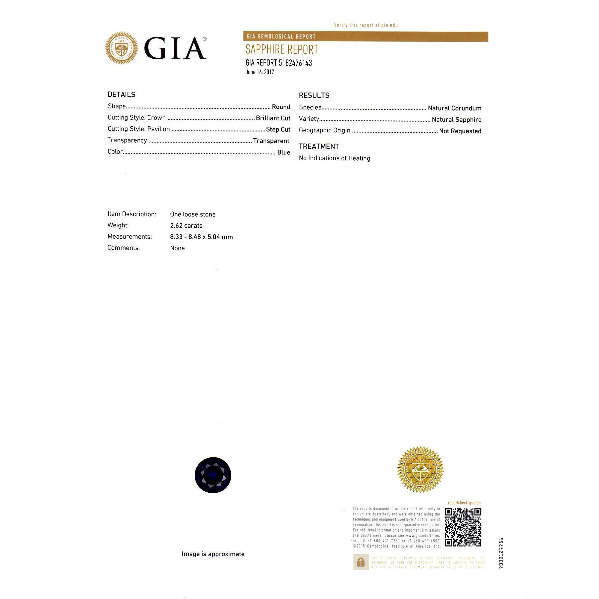 Bague de fiançailles Peter Suchy en platine avec saphir certifié GIA de 2,62 carats et diamants en vente 5