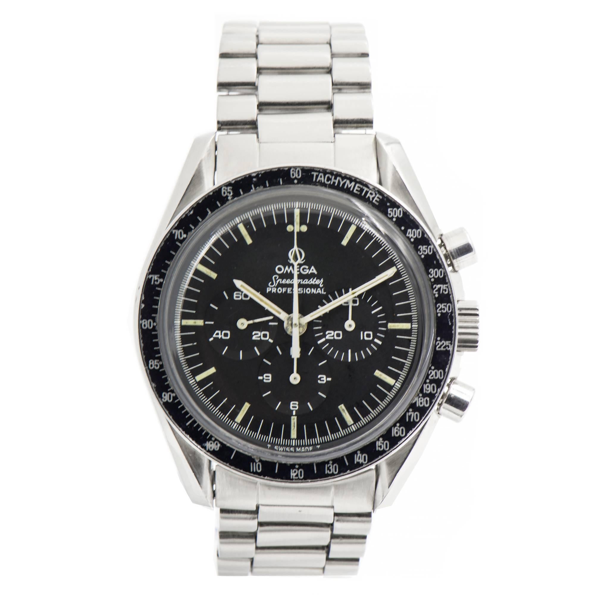 Omega stainless steel Speedmaster Chronograph 145.022 78 Moonwatch with Original case, band ,bezel, rim, dial and hands. 

Stainless steel 
Length lug top to bottom 47.5mm 
42mm case diameter 
Original matte black Omega Dial 
861 17 jewel movement,