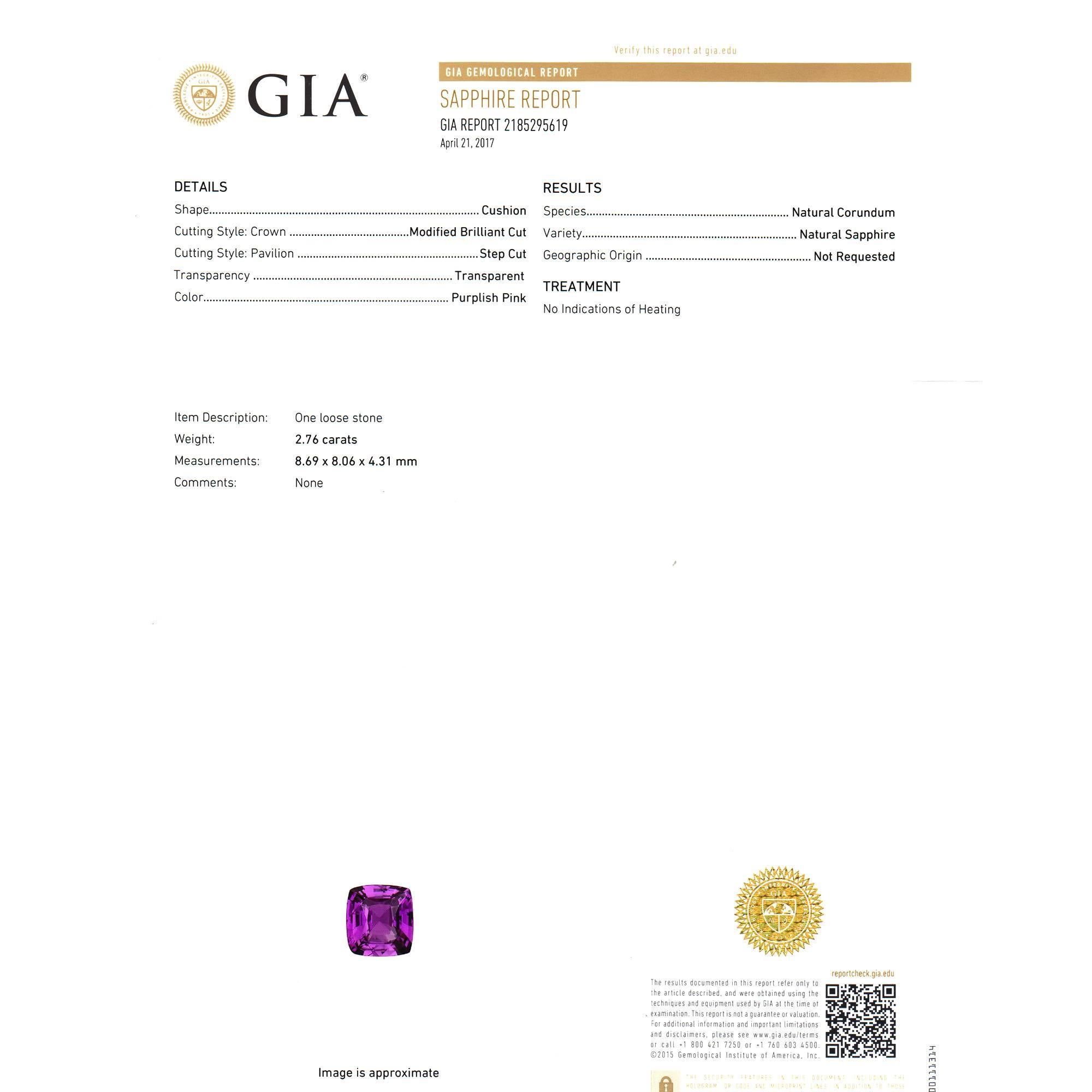 Peter Suchy GIA Certified 2.76 Carat Purple Pink Sapphire Diamond Ring 3