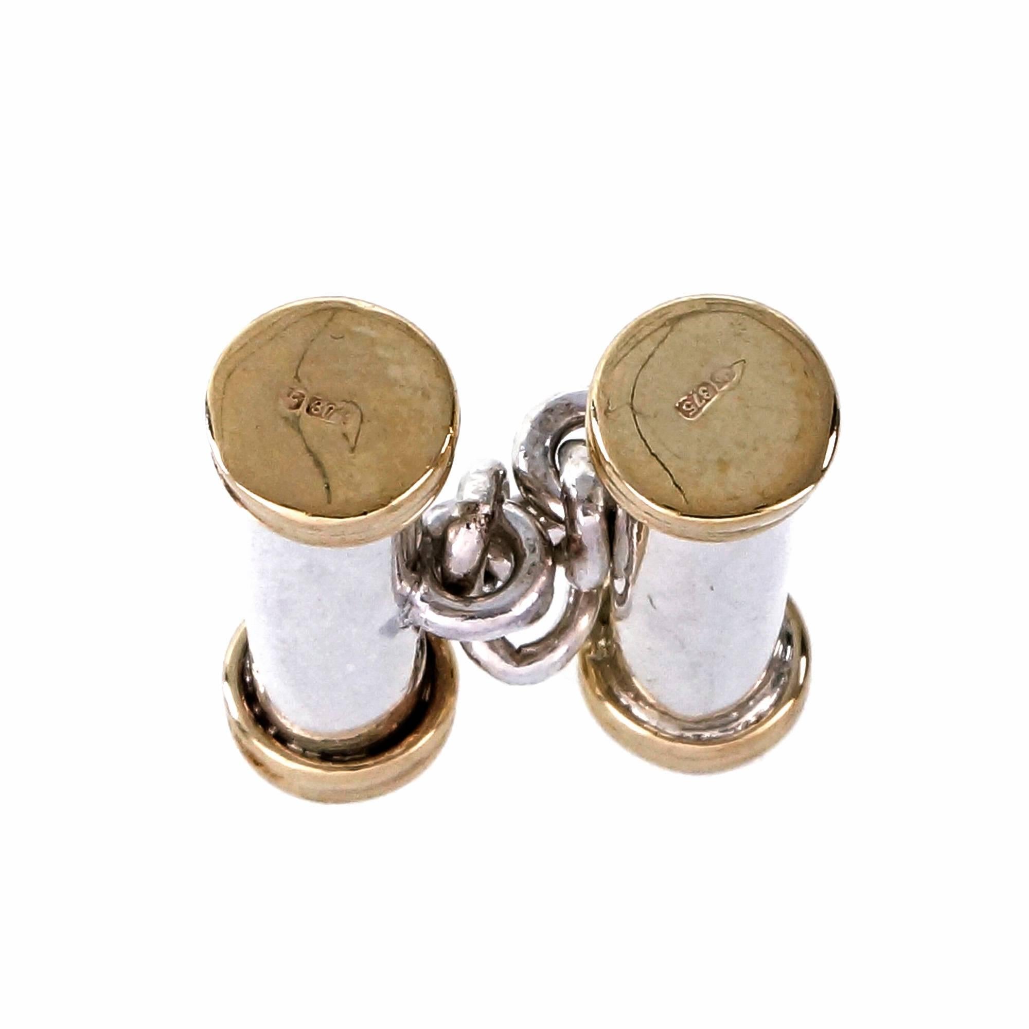 Vintage Double-Sided Sterling Silver Gold Cufflinks In Good Condition In Stamford, CT