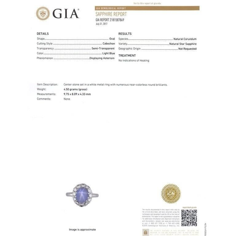 GIA Certified 3.00 Carat Oval Star Sapphire Diamond Gold Halo Engagement Ring 4