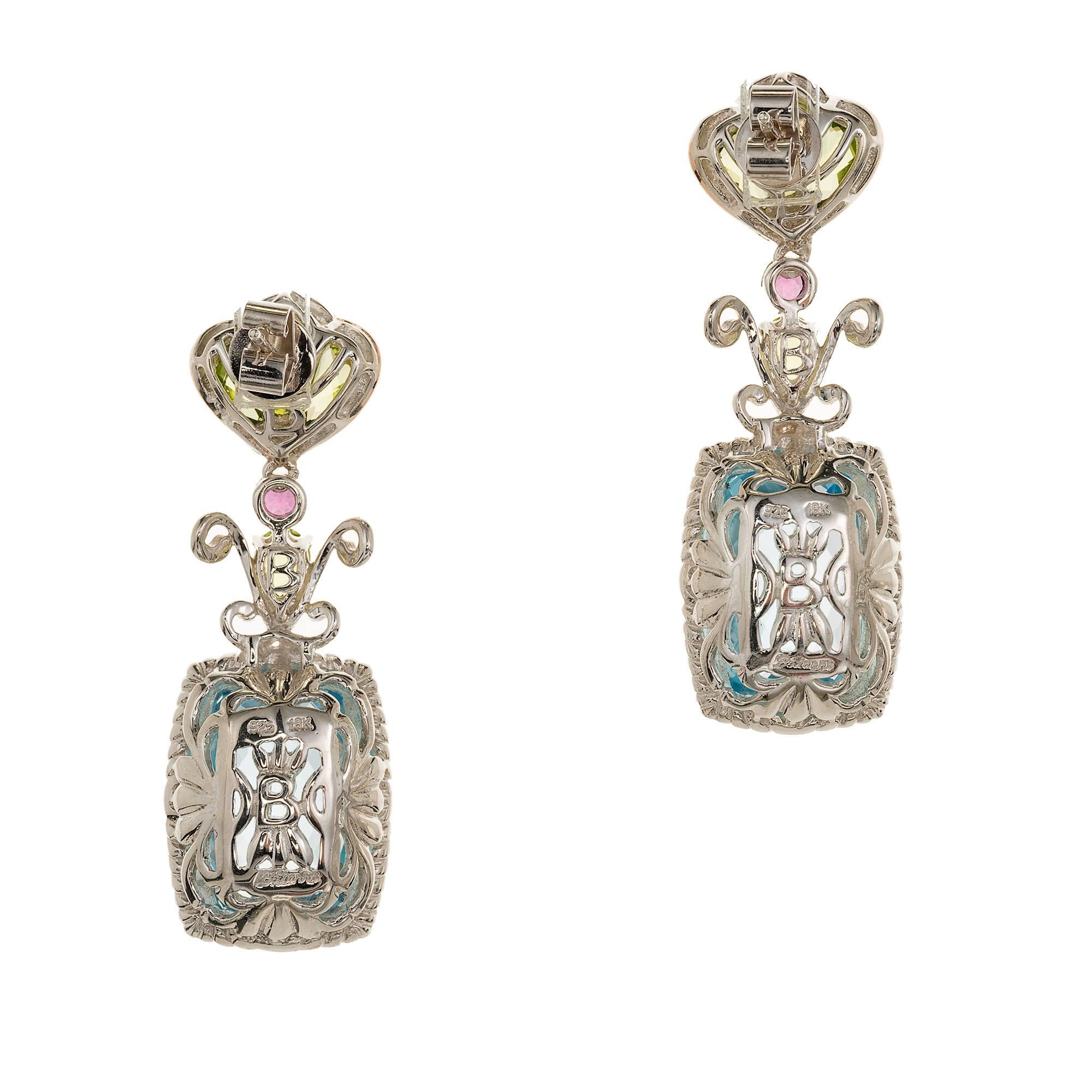 Women's Bellarri Peridot Topaz Garnet Diamond Silver Rose Gold Dangle Earrings