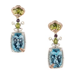 Bellarri Peridot Topaz Garnet Diamond Silver Rose Gold Dangle Earrings