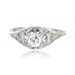 EGL Certified .40 Carat Diamond Gold Filigree Art Deco Engagement Ring