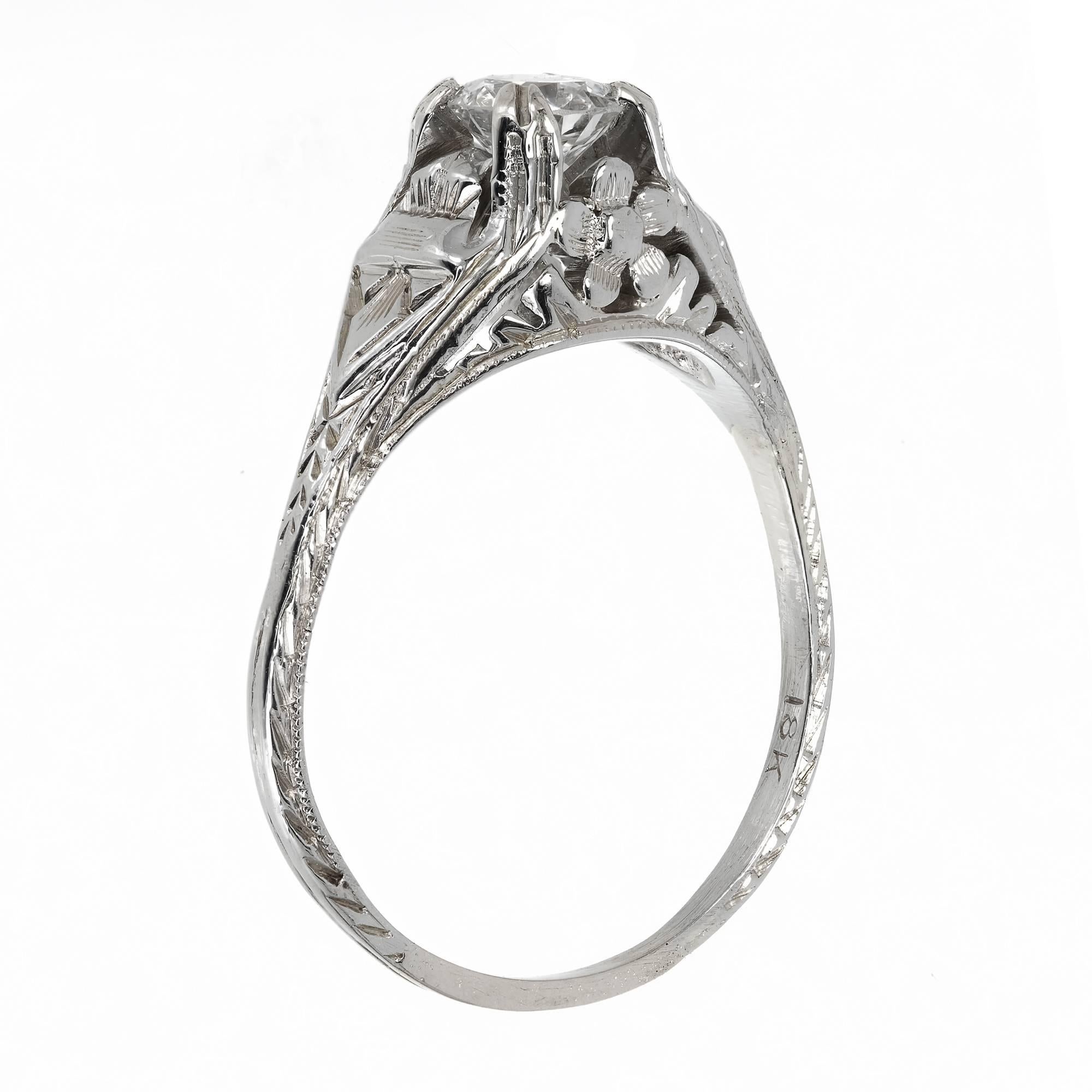 EGL Certified .40 Carat Diamond Gold Filigree Art Deco Engagement Ring For Sale 1
