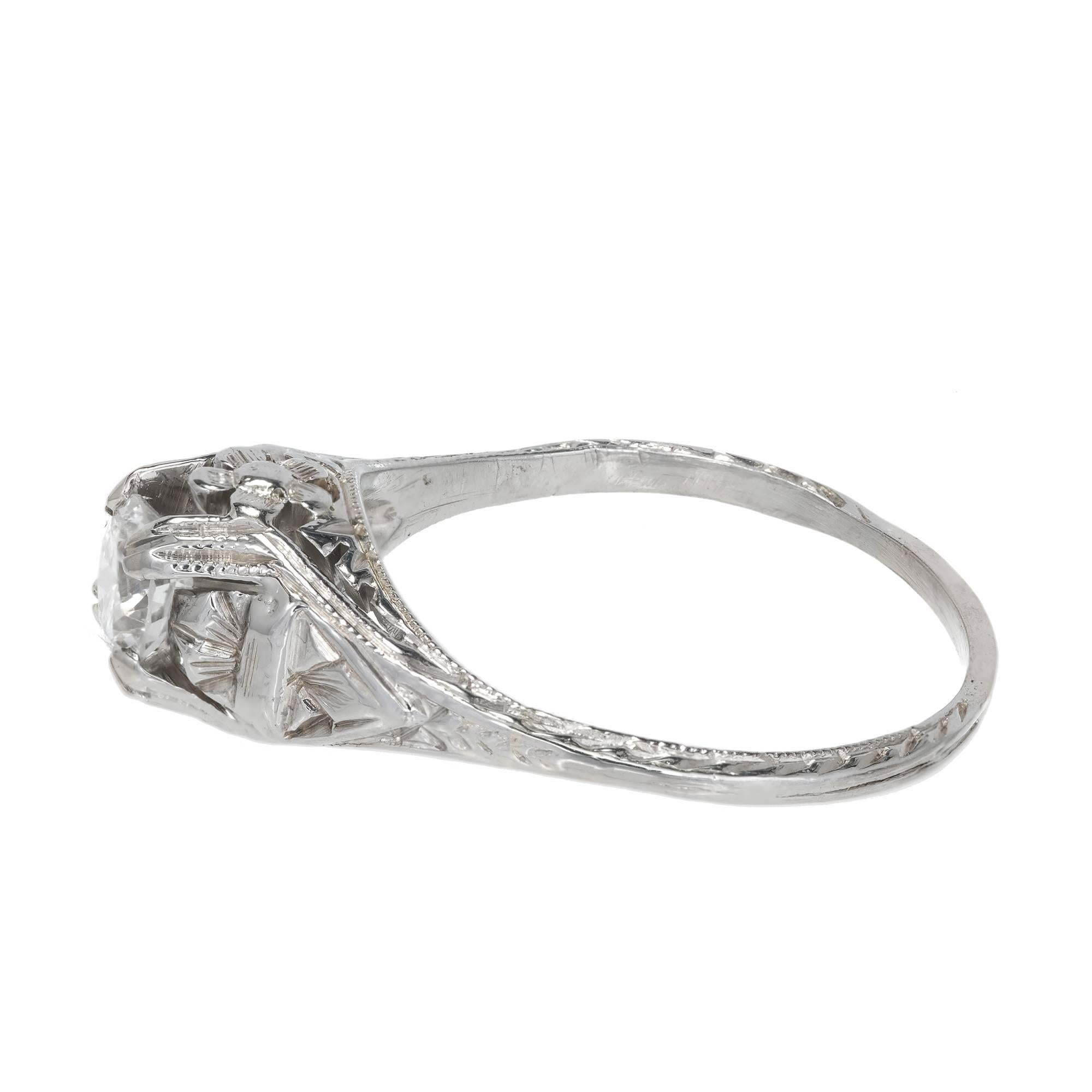 EGL Certified .40 Carat Diamond Gold Filigree Art Deco Engagement Ring For Sale 2