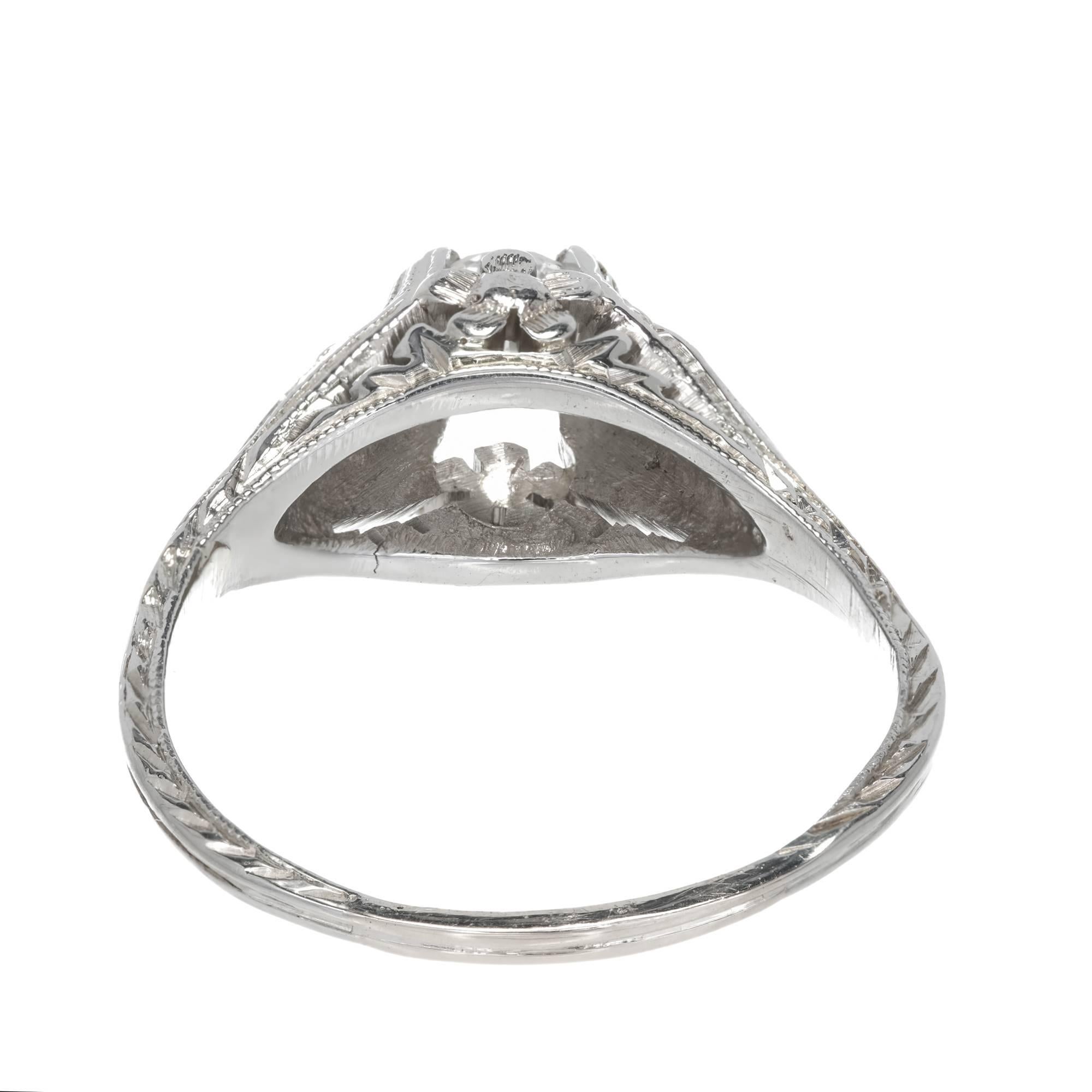 EGL Certified .40 Carat Diamond Gold Filigree Art Deco Engagement Ring For Sale 3