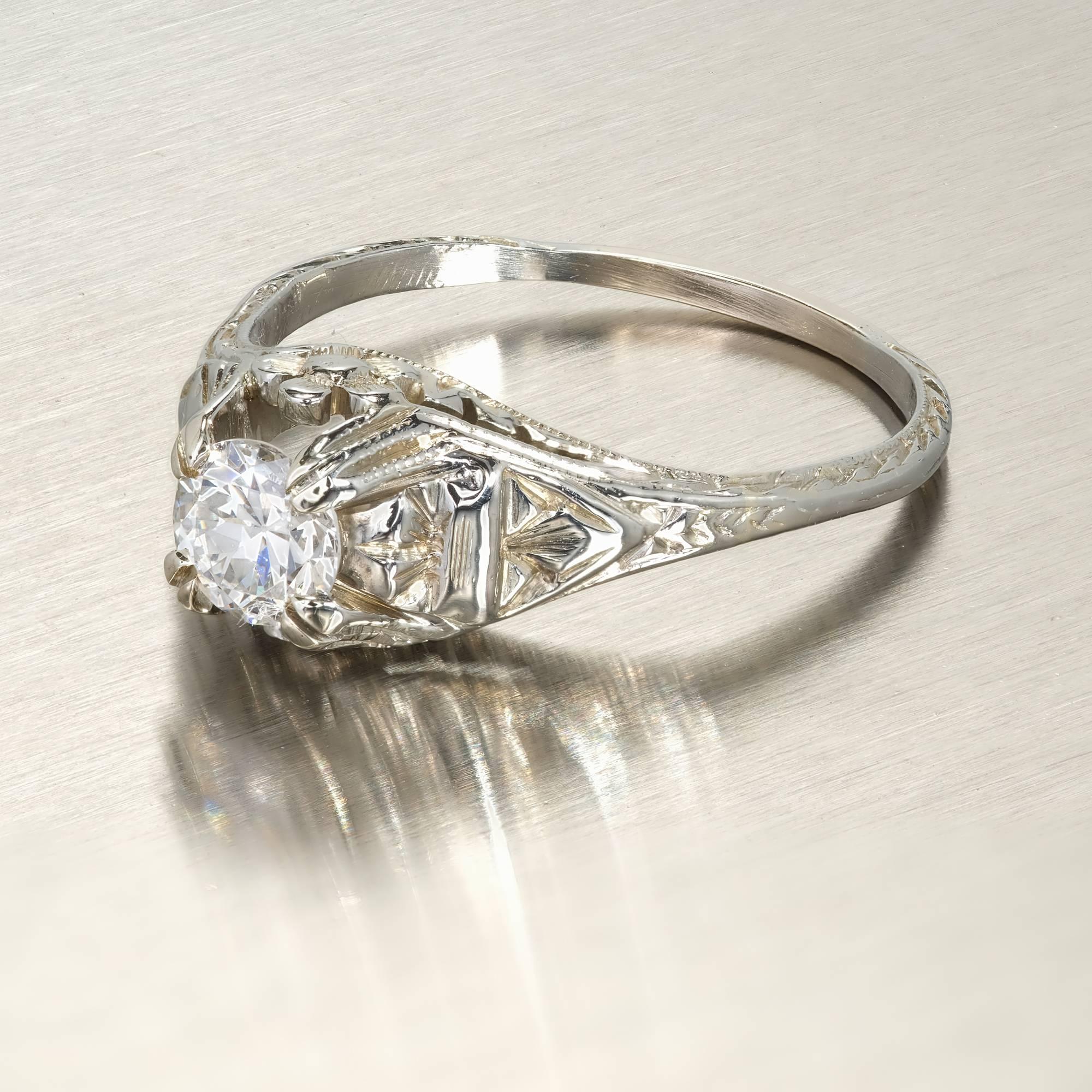 Filigraner Art-déco-Verlobungsring, EGL-zertifizierter .40 Karat Diamant in Gold (Rundschliff) im Angebot