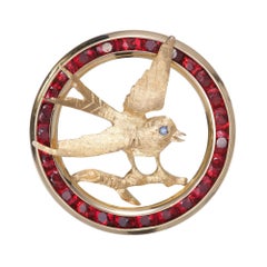 Garnet Sapphire Gold Swallow Bird Brooche 12