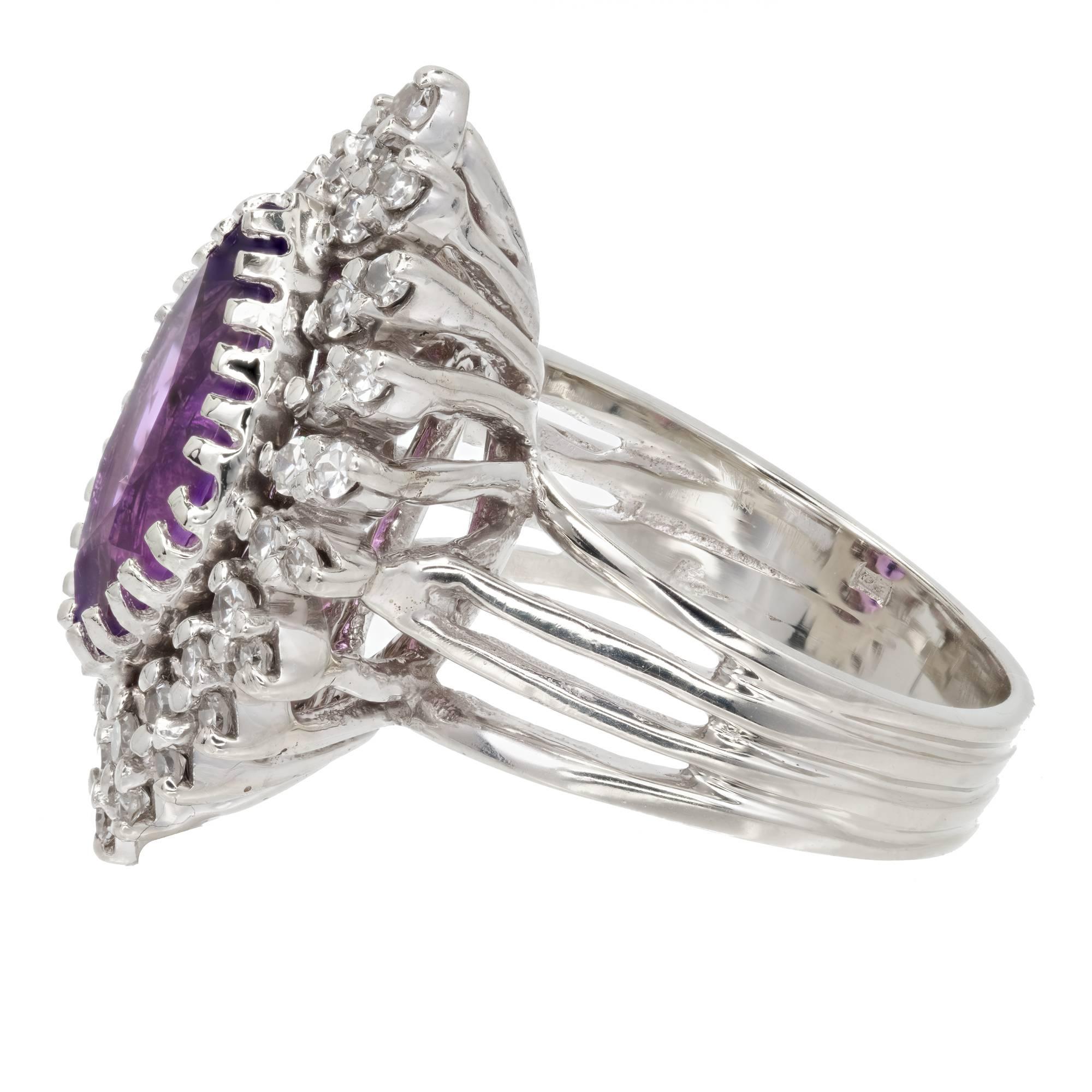 Marquise Amethyst Diamond Halo Gold Cocktail Ring For Sale 2