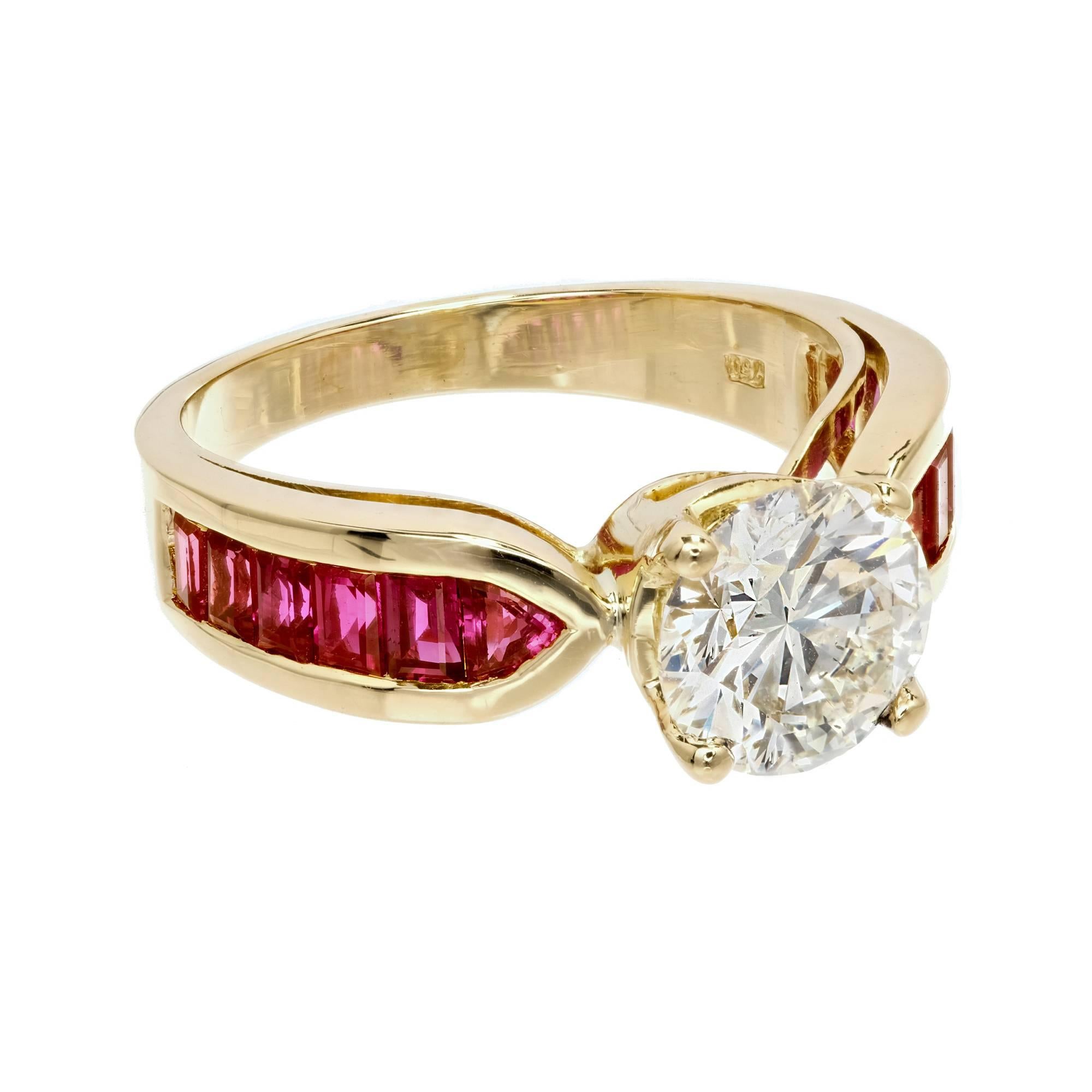Peter Suchy GIA Certified 1.59 Carat Diamond Ruby Gold Engagement Ring In Good Condition In Stamford, CT