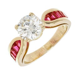 Peter Suchy GIA Certified 1.59 Carat Diamond Ruby Gold Engagement Ring