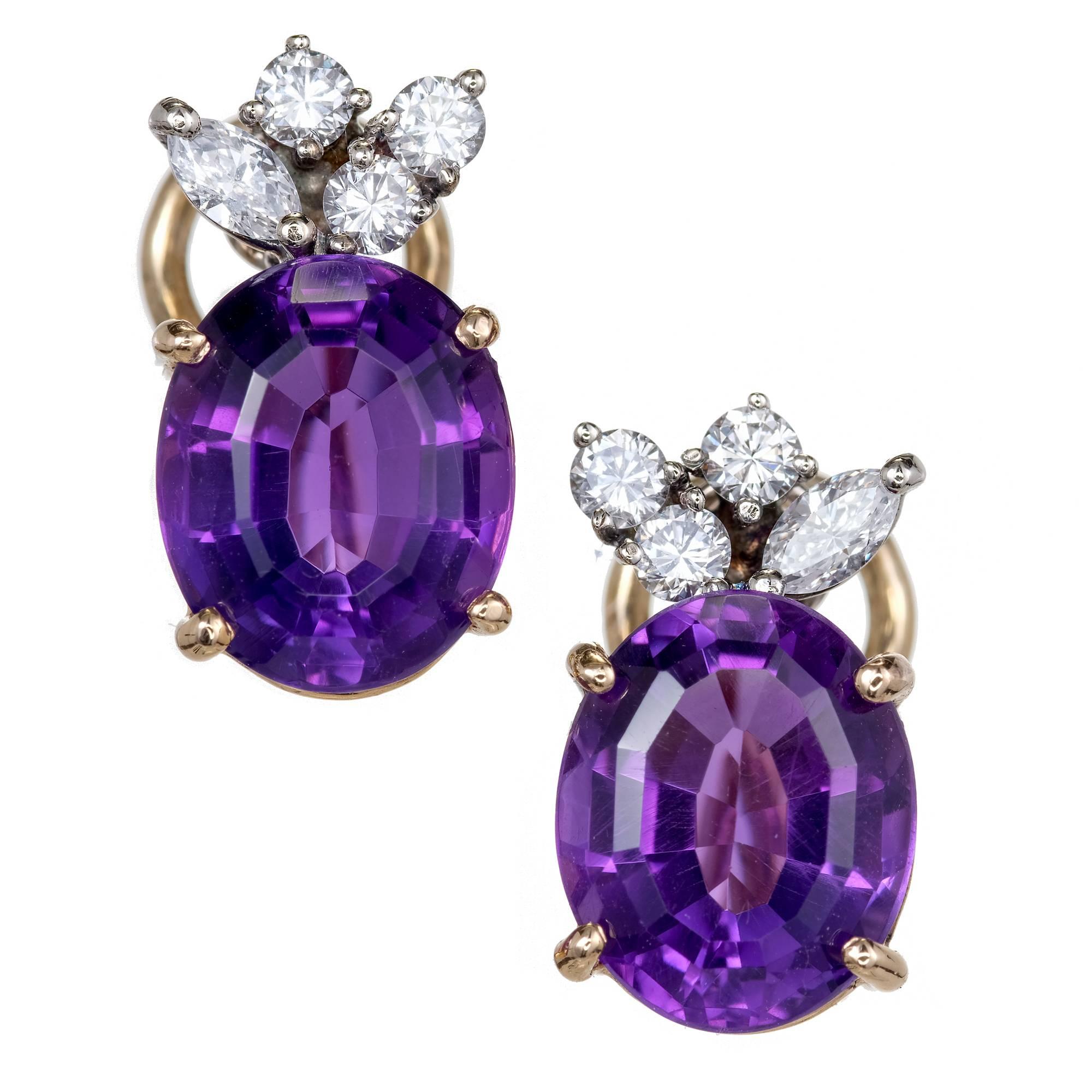 5.50 Carat Oval Amethyst Diamond Gold Earrings