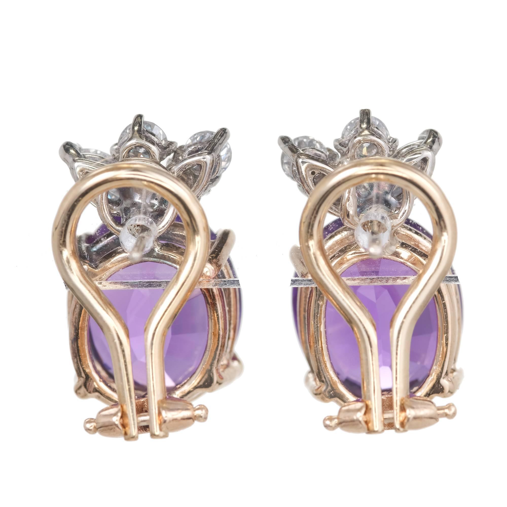 Women's 5.50 Carat Oval Amethyst Diamond Gold Earrings