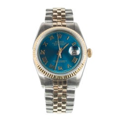 Rolex Yellow Gold Stainless Steel Datejust Blue Refinished Dial Wristwatch