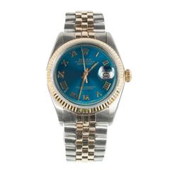 Rolex Yellow Gold Stainless Steel Datejust Blue Refinished Dial Wristwatch 7