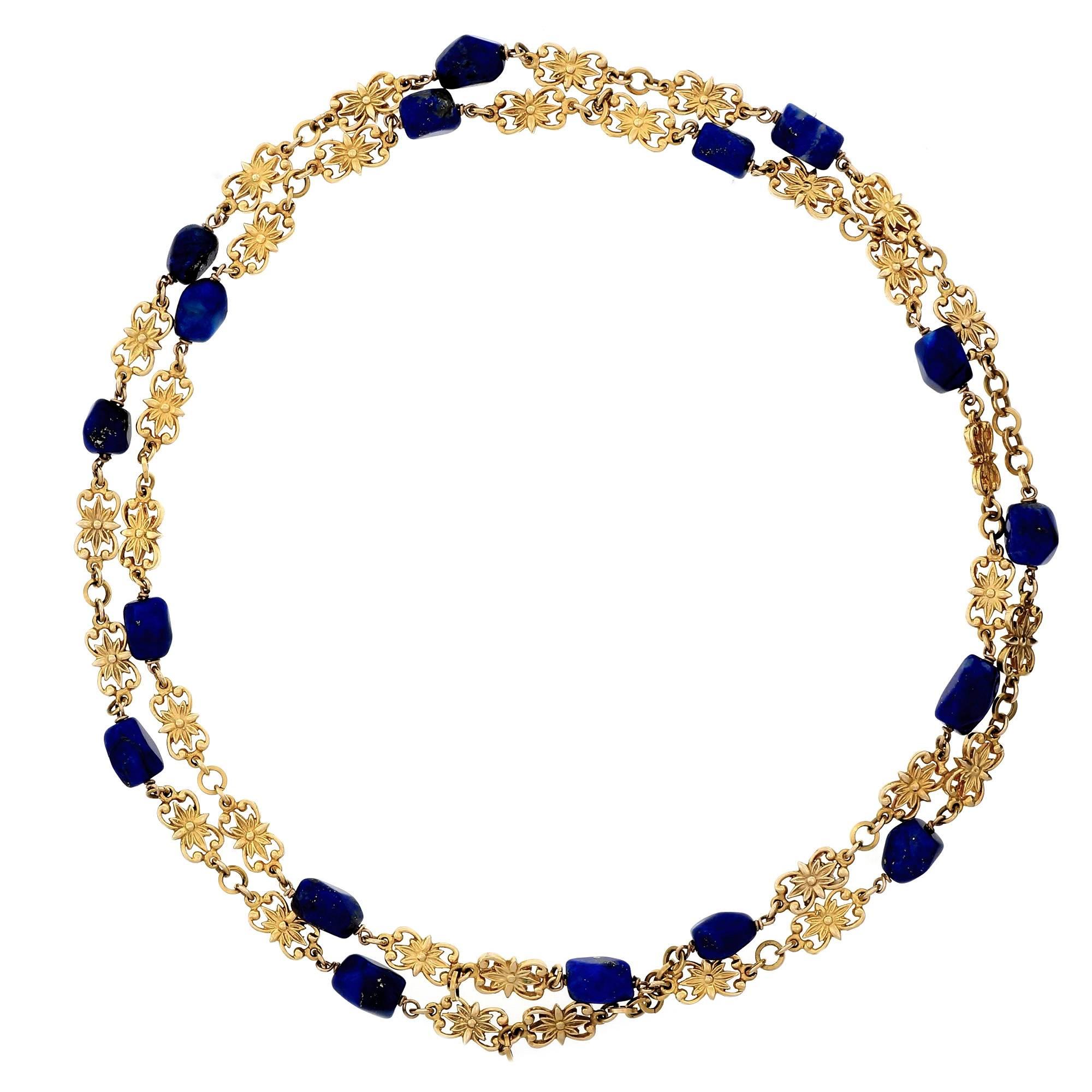 GIA Certified Lapis Long Chain Gold Necklace