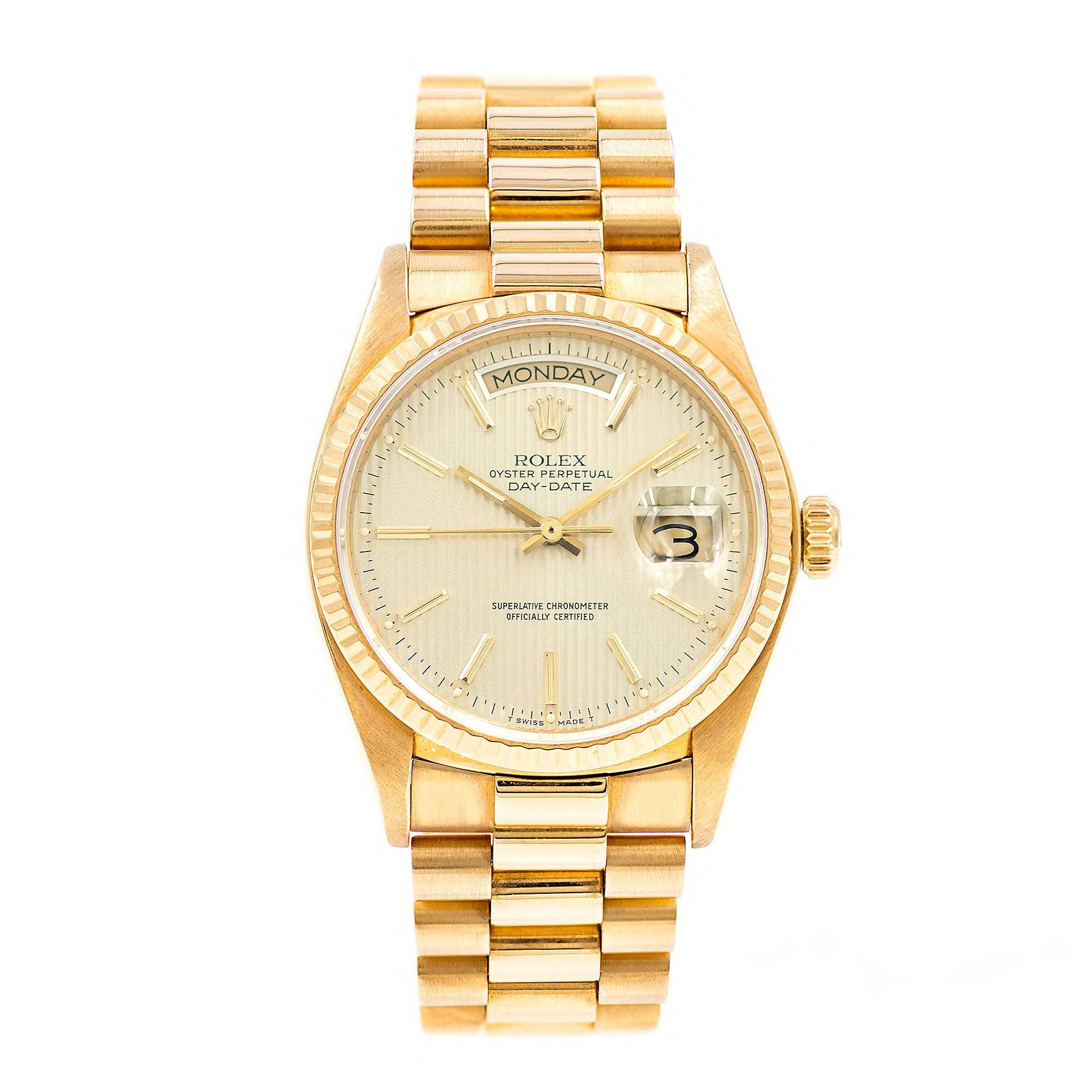 Rolex Yellow Gold President Champagne Tapestry Dial Automatic Wristwatch