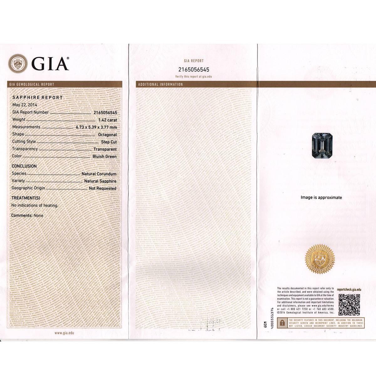 Verlobungsring mit GIA-zertifiziertem 1,42 Karat blauem, grünem Saphir und Diamant im Angebot 2