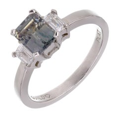 GIA Certified 1.42 Carat Blue Green Sapphire Diamond Engagement Ring